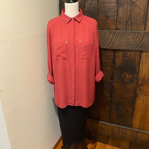 Dusty-red shirt with rivets - Picture 2 of 6